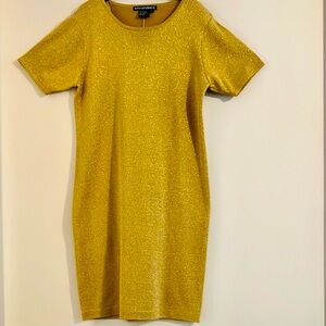 Nina Patrick Shimmering Gold Midi Dress Size L